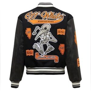 Off-White Leather Varsity Jacket Black Orange Laboratory Of Fun OW VIRGIL ABLOH